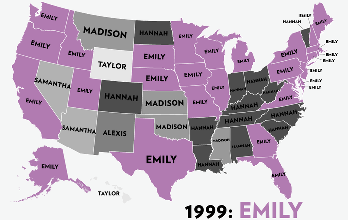 Map: Six Decades of the Most Popular Names for Girls, State-by-State 3