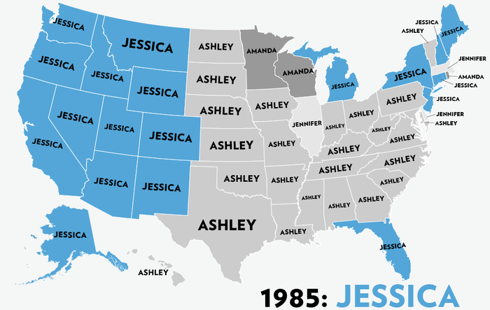 Map: Six Decades of the Most Popular Names for Girls, State-by-State 4