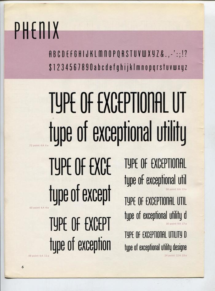Specimen of Phenix (the name by which it was originally known) from ATF’s A Supplement to the Book of American Types, 1941.