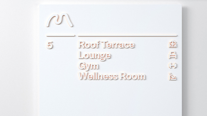 Wayfinding panel featuring raised  with custom matching pictograms
