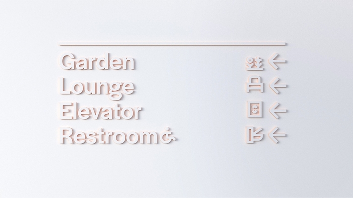 Wayfinding panel featuring raised  with custom matching pictograms