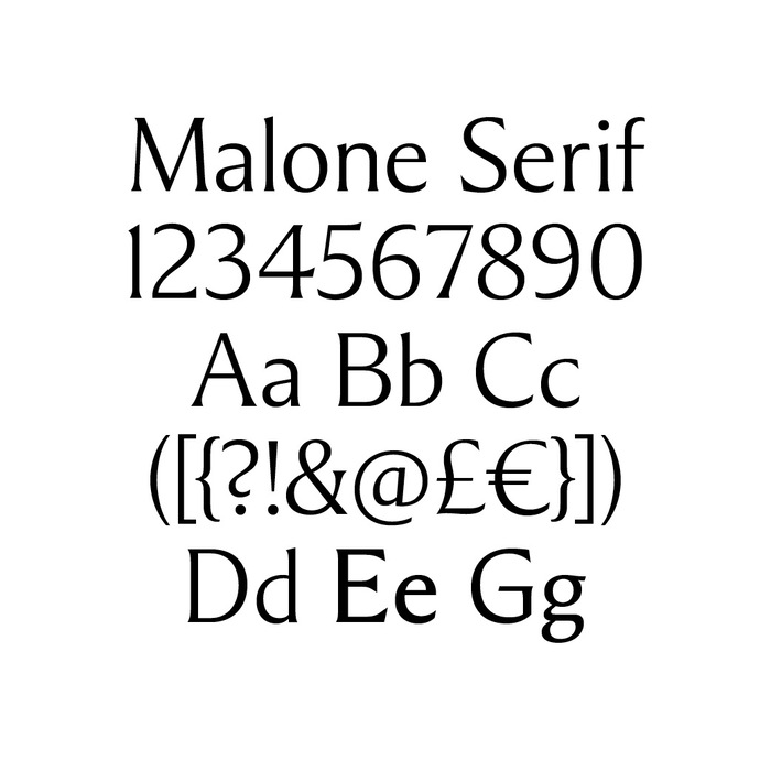 Malone Serif is the custom typeface developed for Jo Malone.