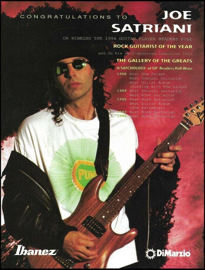 “Congratulations to Joe Satriani” ad by DiMarzio