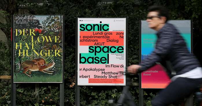 The Fondation Beyeler poster on the left is designed with SangBleu Empire.