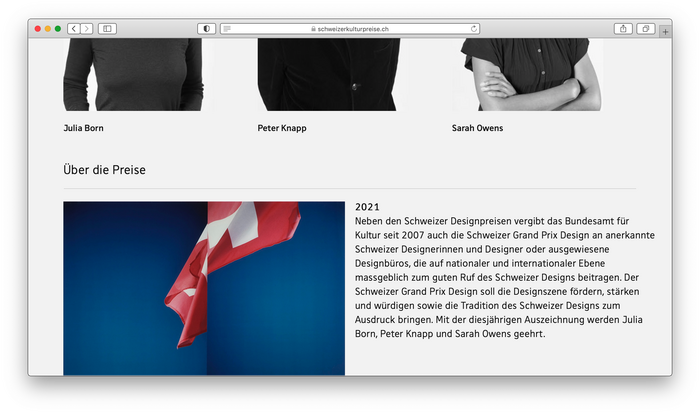 Swiss Culture Awards website 3