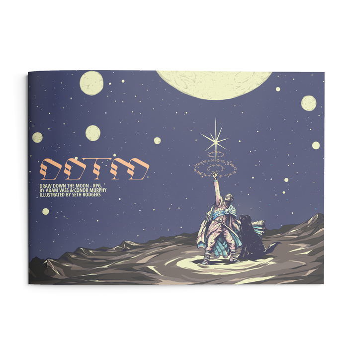 The Draw Down The Moon RPG was produced by Adam Vass (World Champ Game Co.) and Conor Murphy, with illustration by Seth Rodgers. It pairs the custom typeface by Aaron Nandor with .