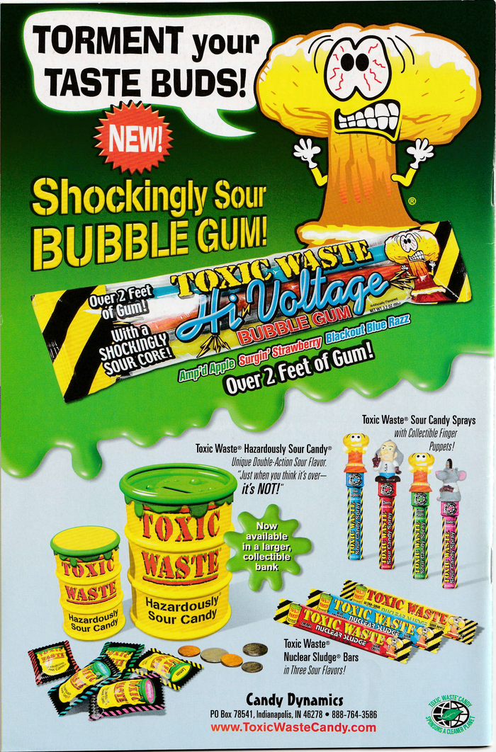 Magazine ad for Toxic Waste Hi-Voltage Bubble Gum from ca. 2008