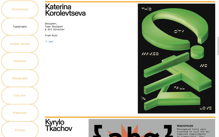 Overview of creatives working in the field of typography and type design
