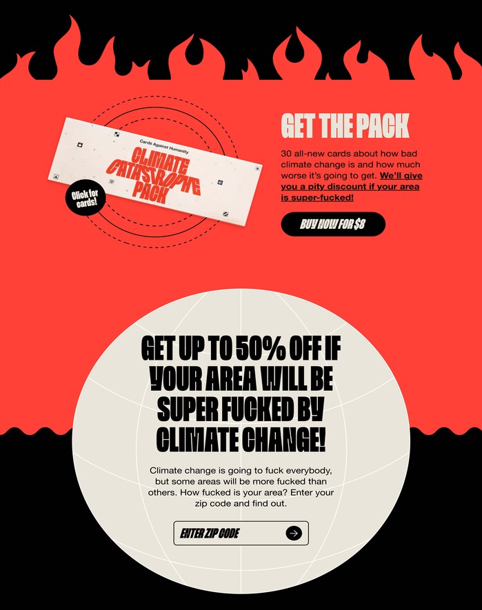 Cards Against Humanity, Climate Catastrophe Pack website 2