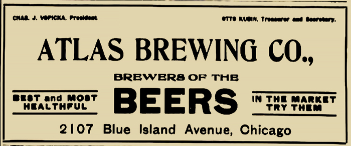 Atlas Brewing Co. advertisement, 1910. Note the alt R of De Vinne Condensed in “Brewing”.