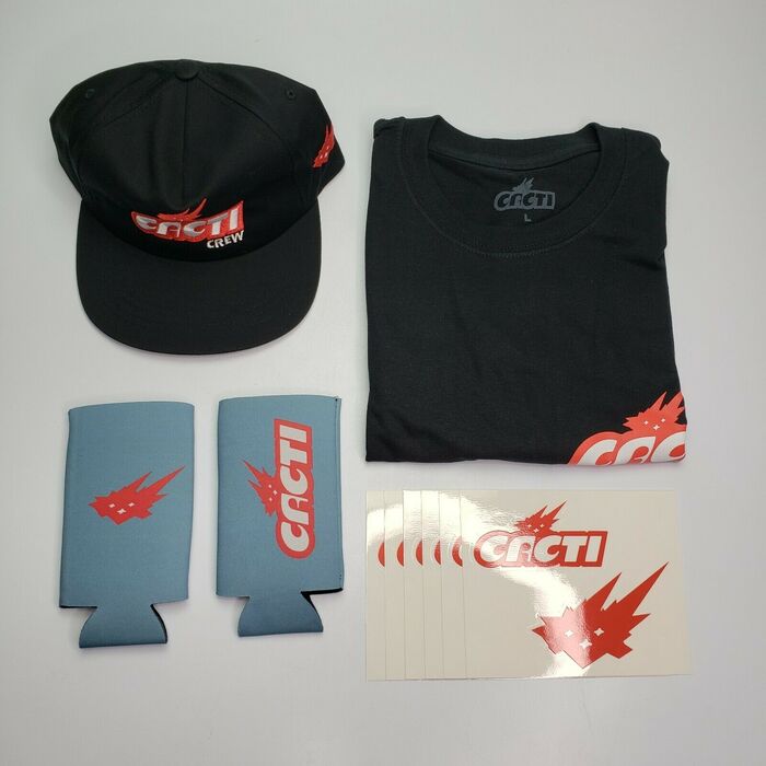 Merchandise view (for example shown in this photo: hats, t-shirts, coolers and stickers).