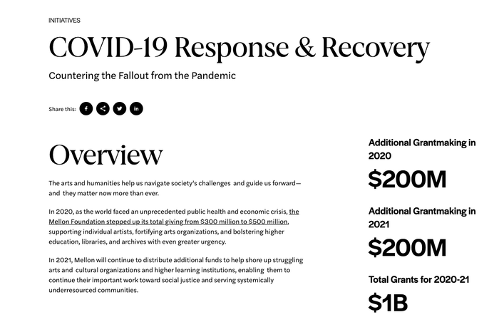  (headings) used together with  (subtitle and text) and  (key figures), on the page about the COVID-19 Response & Recovery initiative