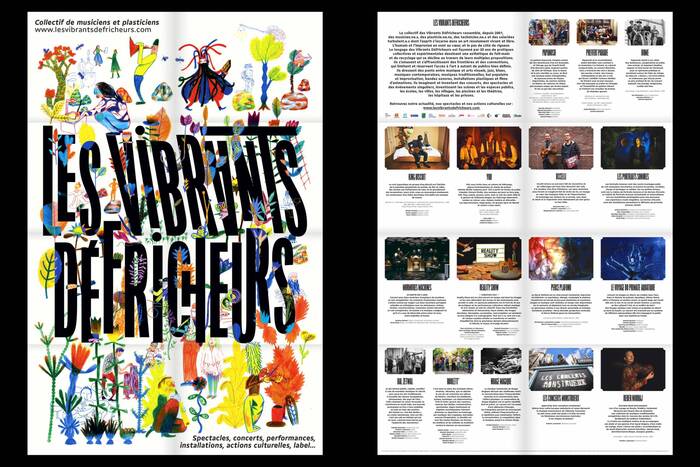 Inside the leaflet the projects are featured. The headlines are set in Origin Super Condensed Black, the reading text uses Gemeli Micro.