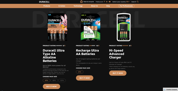 Duracell websites and packaging 4