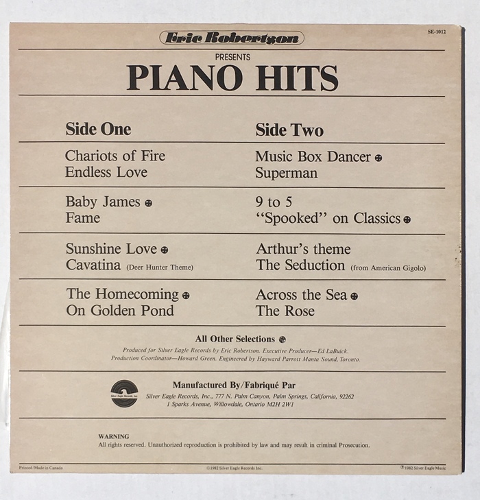 Back cover of the Silver Eagle Records pressing