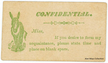 “Confidential” acquaintance card with donkey