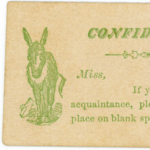 “Confidential” acquaintance card with donkey