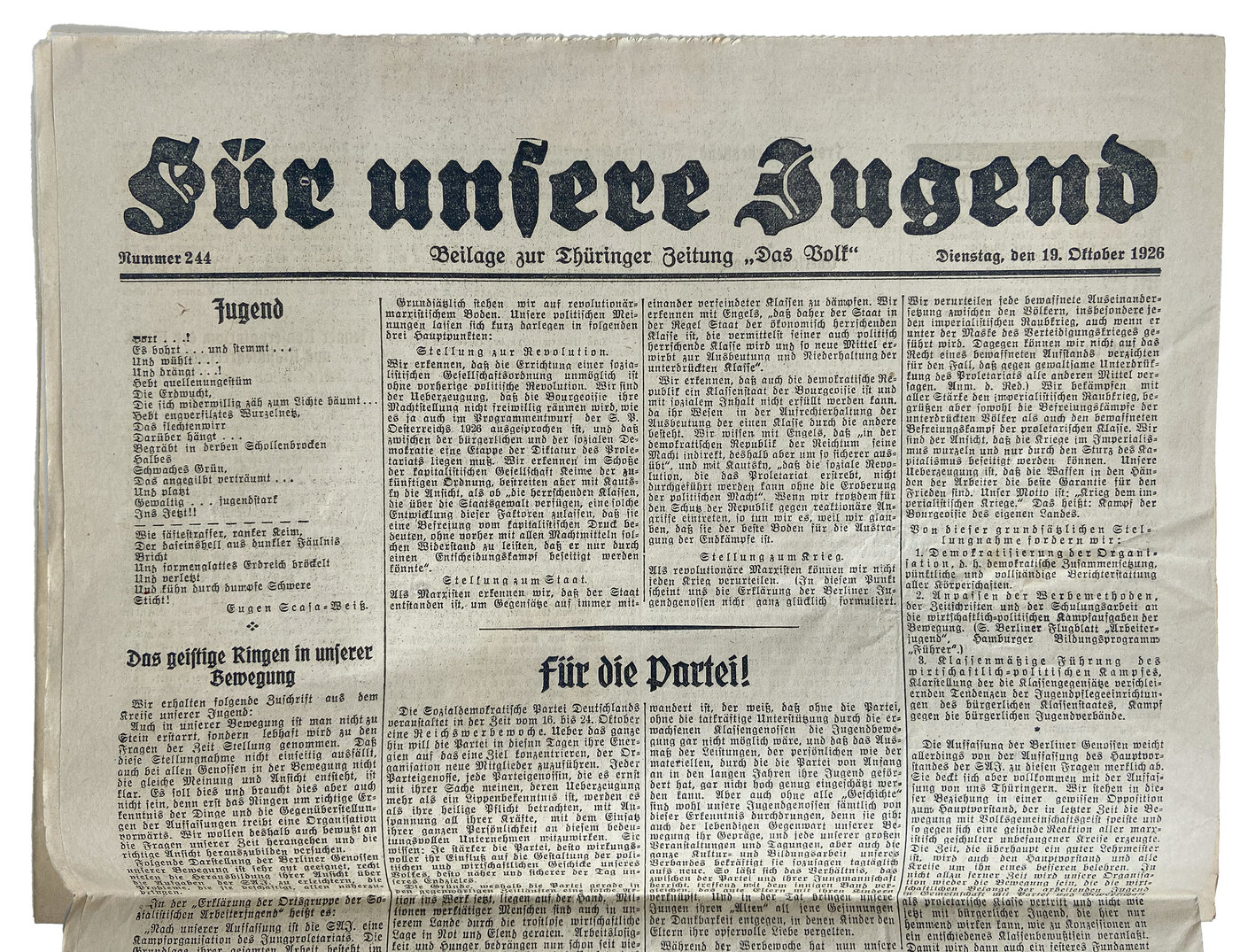 Das Volk newspaper, October 1926 - Fonts In Use