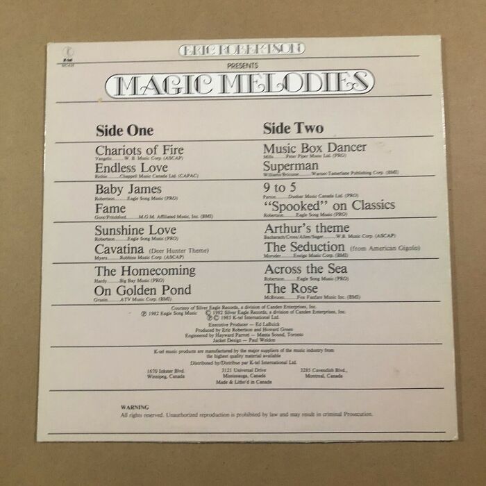 Back cover of the K-tel pressing