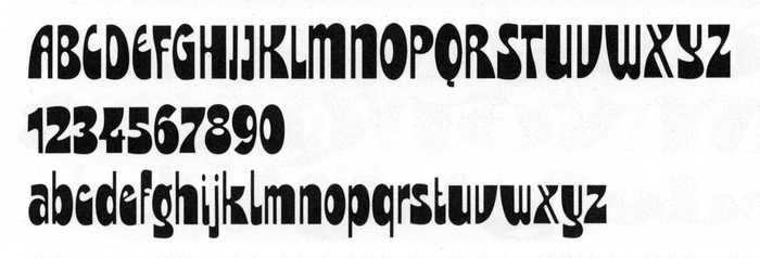Glyph set of Santana as shown in a Typeshop catalog from around 1977