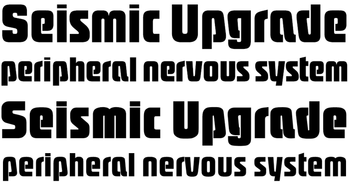 Magnet (TypeManufactur&rsquo;s digital version, first two lines) compared to SoftMaker&rsquo;s Pasadena Serial Heavy (third line) and ExtraBold (fourth line). Note how in Pasadena, S has the same basic shape as s, e has a sharp corner, the i dot is heavier, and the terminal of r is flatter. Other differences include the shorter center of w/W.