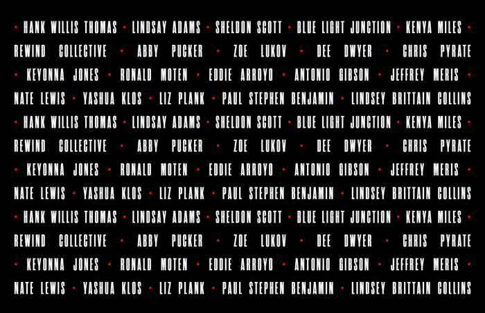 Spread with the names of the people featured in the issue, set in all-caps  Condensed