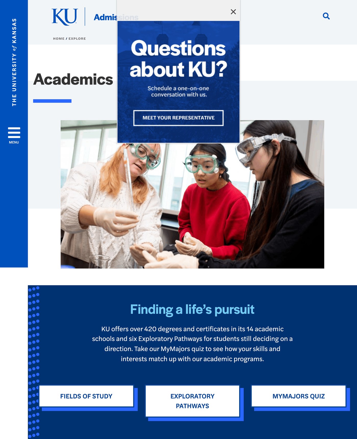 The University of Kansas Admissions website Fonts In Use