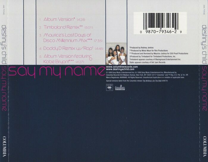 “Say My Name” CD maxi single back cover
