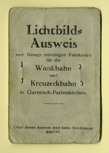 Lichtbild-Ausweis für die Wankbahn und die Kreuzeckbahn in Garmisch-Partenkirchen