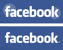 Klavika (above) and the Facebook logo (below) showing adjustments to the ‘f’ arch, the ‘fa’ connection, the ‘k’, and widths of other letters.