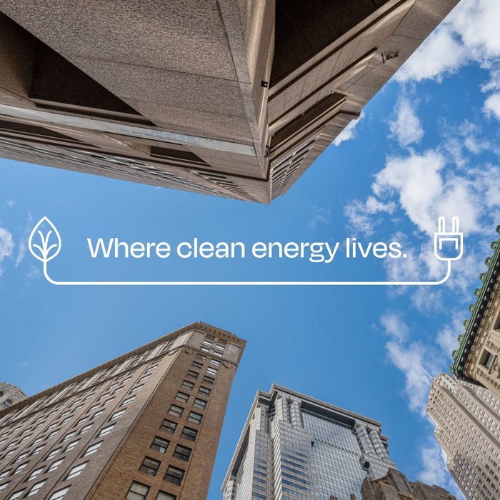 A typical use of the “Where clean energy lives” slogan, using Degular Display Regular with leaf and plug device