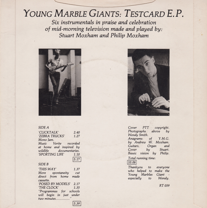 Young Marble Giants – Testcard E.P. cover 2