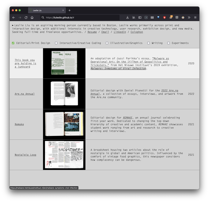 Leslie Liu portfolio website 1