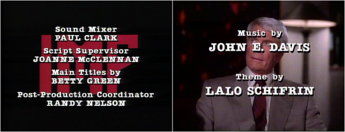 The end titles are set in ITC American Typewriter. The IMF logo, occasionally seen in these end titles and throughout the series, is also based on Microchip.