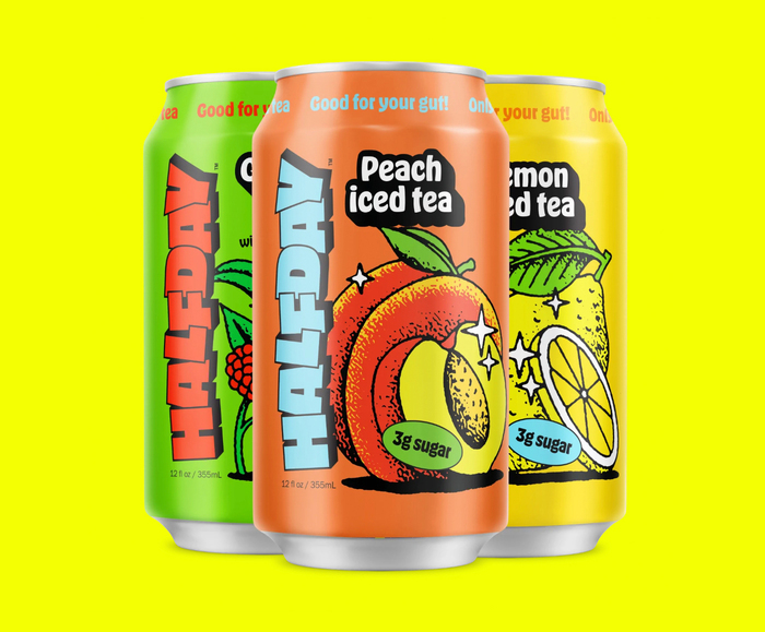 Halfday Iced Tea can design using the new logo and Hobeaux by OH no Type Co