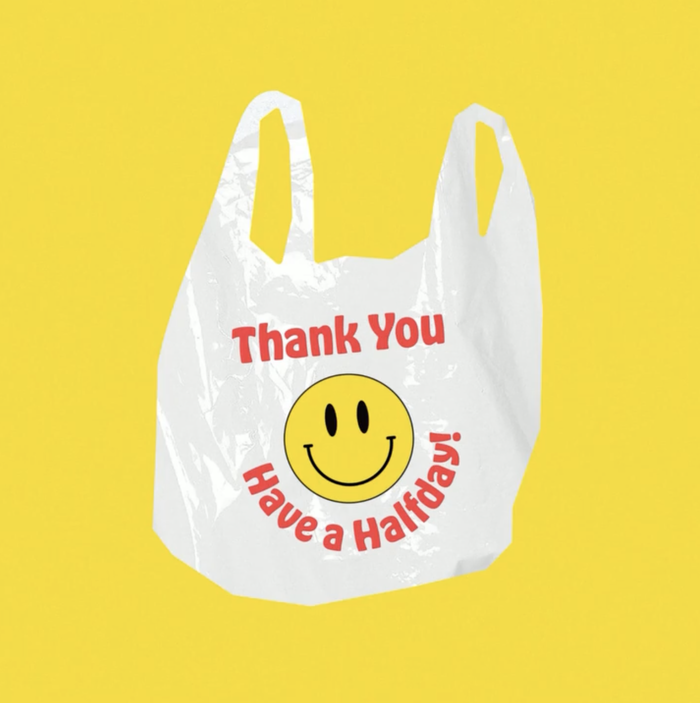 Plastic bag design sporting Hobeaux and a happy face