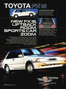 Toyota Celica ST Sport Coupe, Corolla FX 16, MR2 and Supra magazine ads
