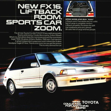 Toyota Celica ST Sport Coupe, Corolla FX 16, MR2 and Supra magazine ads