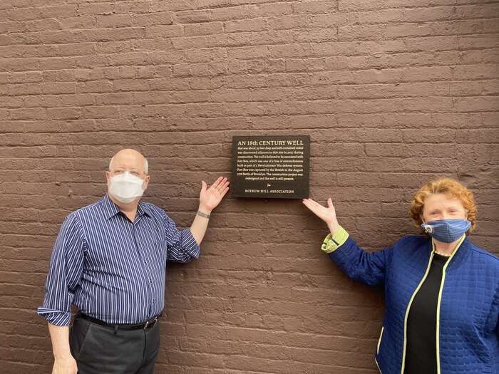 Howard Kolins of the Boerum Hill Association and Assemblymember Jo Anne Simon with the marker
