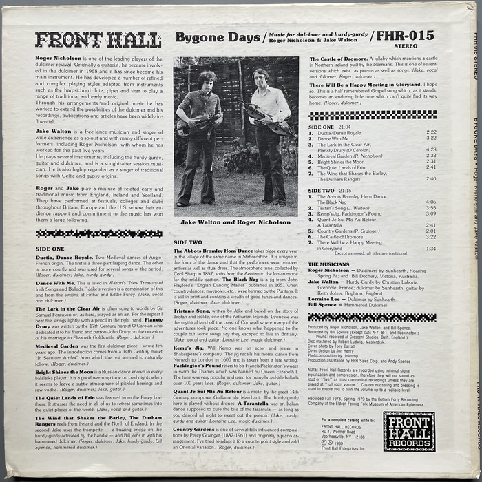 Roger Nicholson &amp; Jake Walton – Bygone Days: Music for Dulcimer and Hurdy-Gurdy album art 2