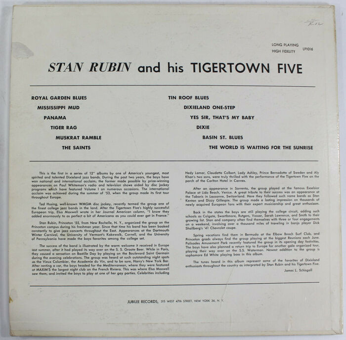 Stan Rubin and His Tigertown Five album art 2