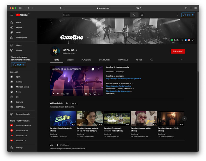 YouTube profile with a banner featuring the logo in JAF Herb