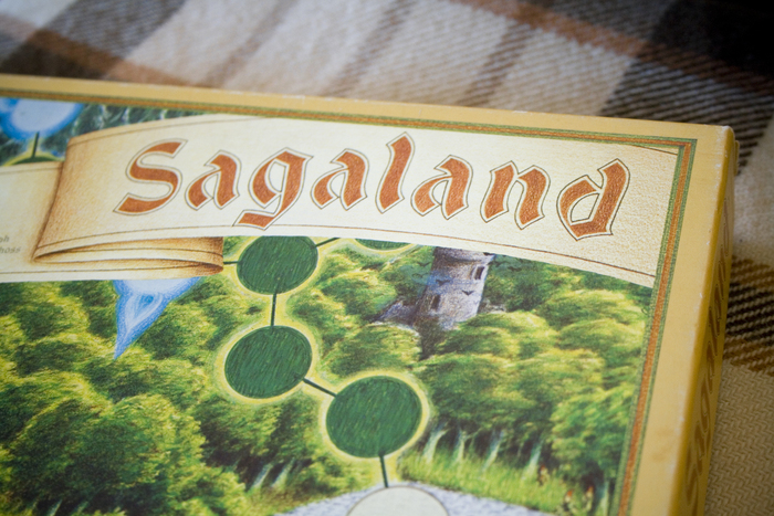 The Sagaland logo in Cathedral, loosely spaced, and minus its inline