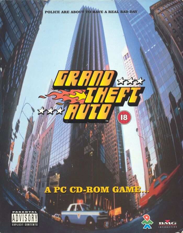 Cover art of the 1997 UK release for PC. The game's title is set in Powerhouse with additional text set in Clarendon.