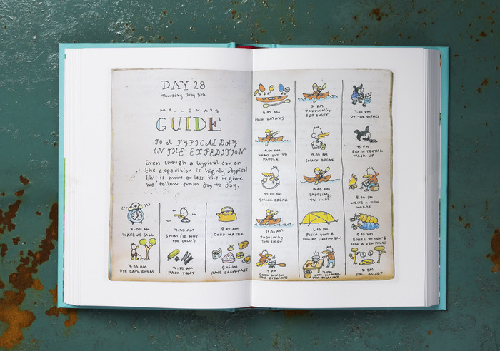 Reproduction of an illustrated spread in the original diary, with lettering