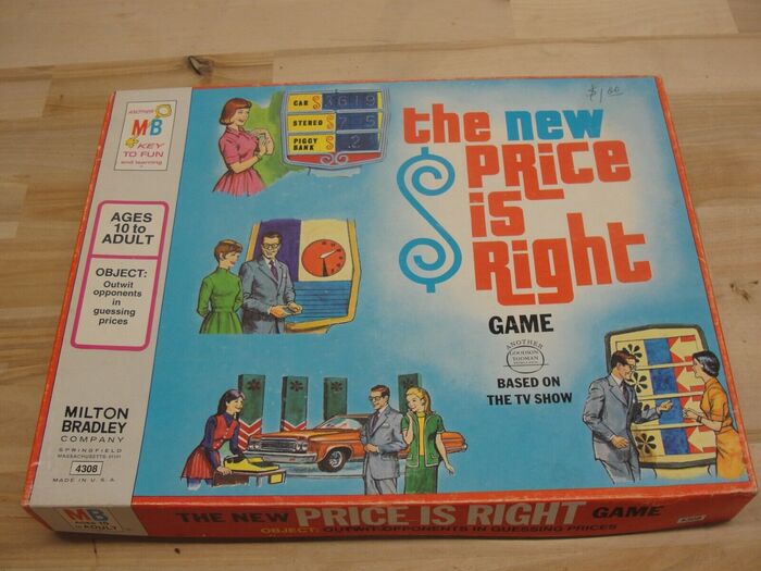 The New Price is Right board game, Milton Bradley, 1973. Note that the lettering is only loosely based on Pinto Flare. The size of the counters as well as details like the top of g are closer to Larabie’s later digital interpretation, Pricedown.