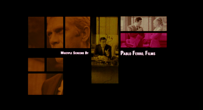 A frame from the title sequence, with type set in Univers 67.
