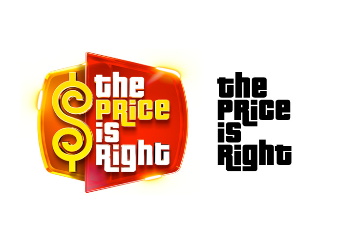 Left: The current logo for The Price Is Right, in use on the website since September 19, 2022.
Right: a resetting in the Pricedown font. Differences include the height of T, the waistline of P R and C, as well as the size of the counters and apertures.