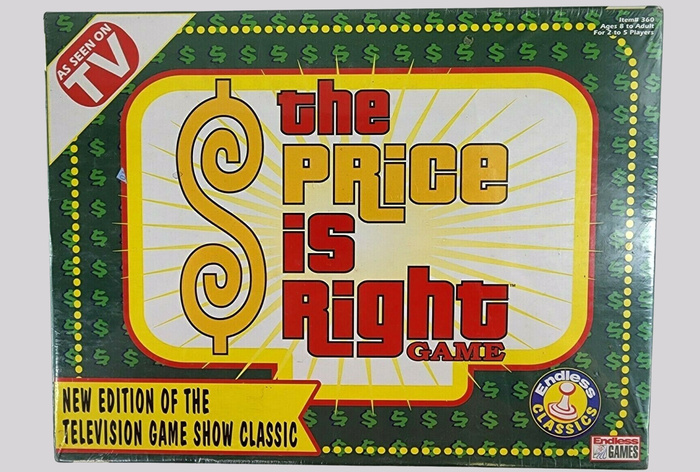 The Price is Right board game, Endless Games, 1998. The title here looks a lot like . &ldquo;New edition &hellip;&rdquo; is in squeezed caps from  Casual Bold.