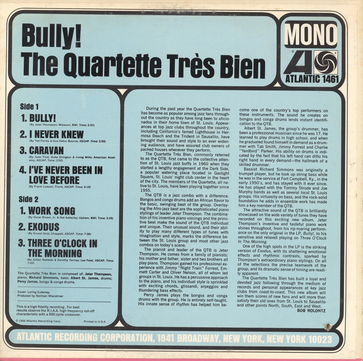 The Quartette Très Bien – Bully! Album Art - Fonts In Use